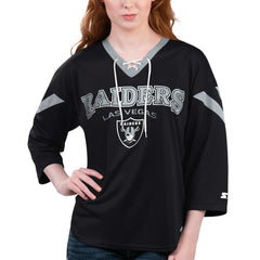 Las Vegas Raiders Starter Women's Rally Lace-Up 3/4 Sleeve T-Shirt Black - NFL