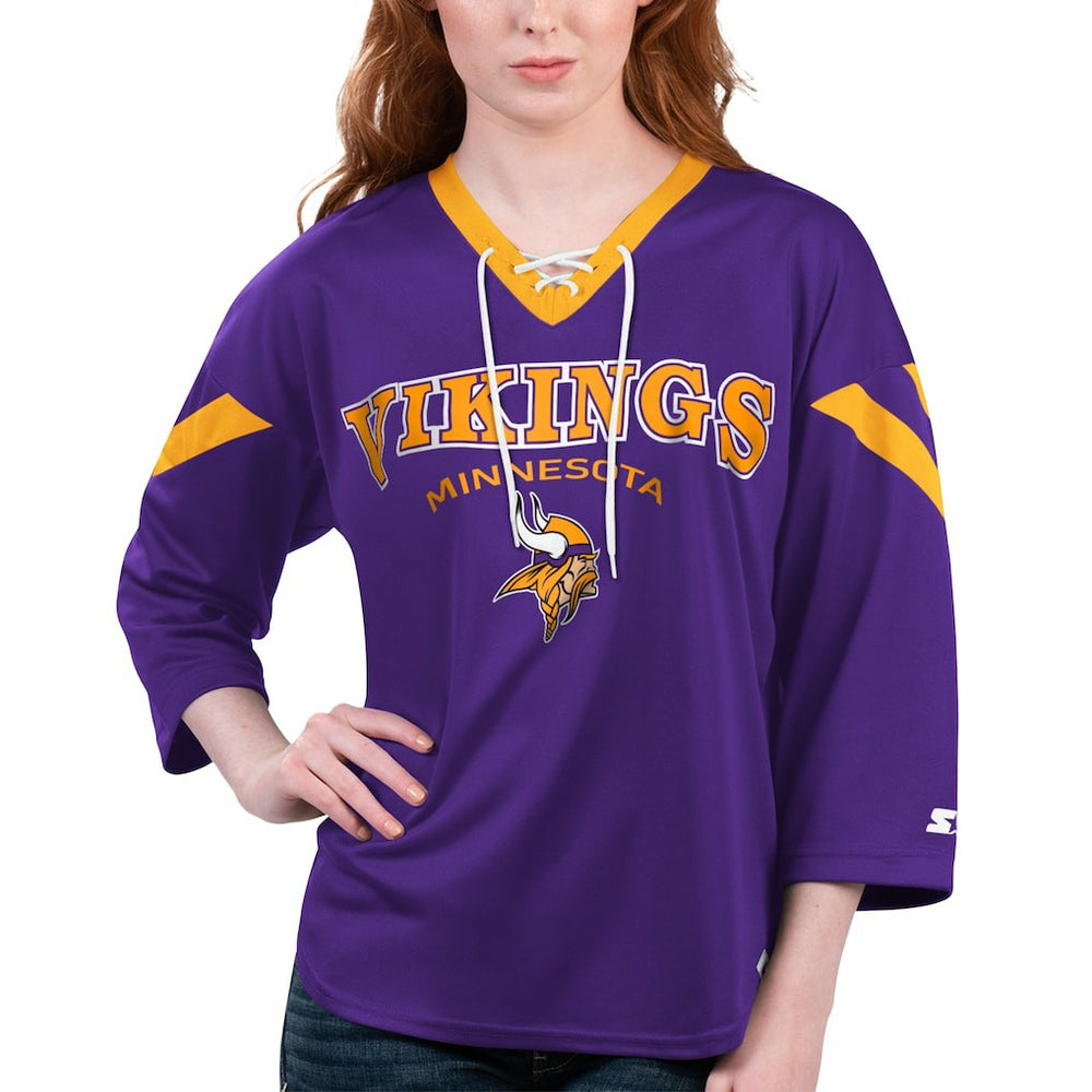 Minnesota Vikings Starter Women's Rally Lace-Up 3/4 Sleeve T-Shirt Purple - NFL