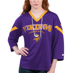 Minnesota Vikings Starter Women's Rally Lace-Up 3/4 Sleeve T-Shirt Purple - NFL