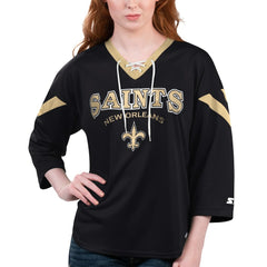 New Orleans Saints Starter Women's Rally Lace-Up 3/4 Sleeve T-Shirt Black - NFL