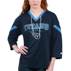 Tennessee Titans Starter Women's Rally Lace-Up 3/4 Sleeve T-Shirt Navy - NFL