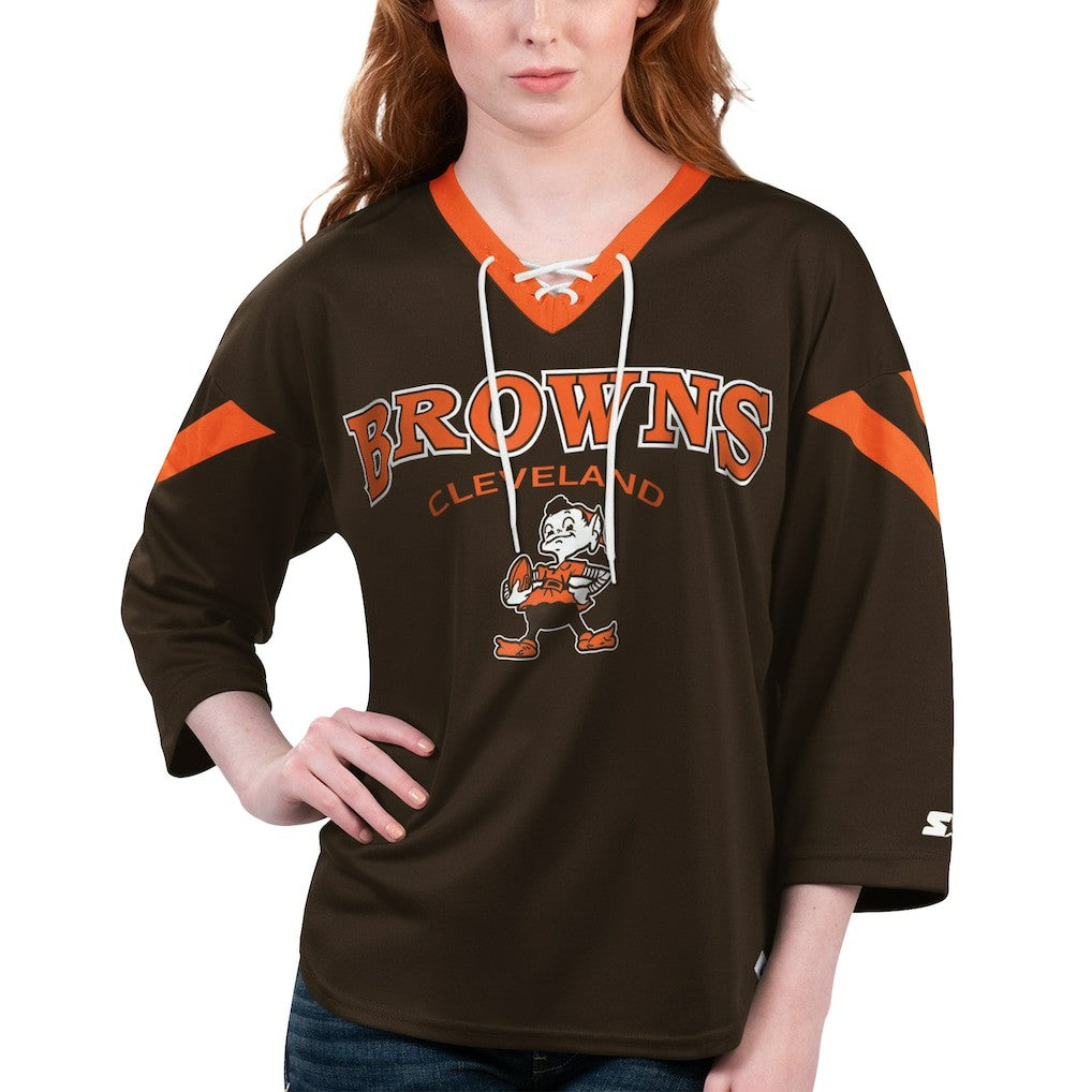Cleveland Browns Starter Women's Rally Lace-Up 3/4 Sleeve T-Shirt Brown - NFL