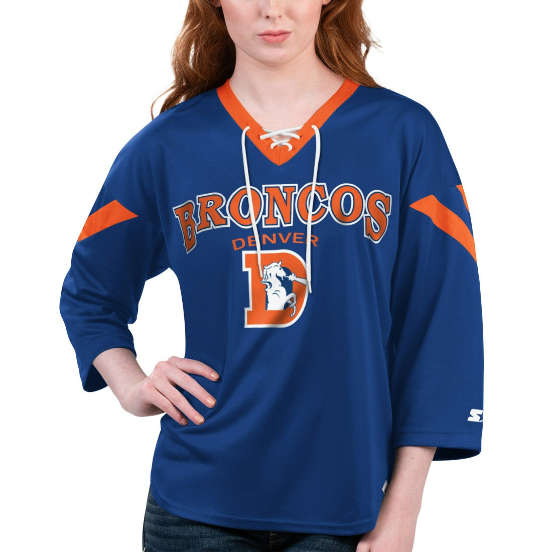 Denver Broncos Starter Women's Rally Lace-Up 3/4 Sleeve T-Shirt Orange - NFL