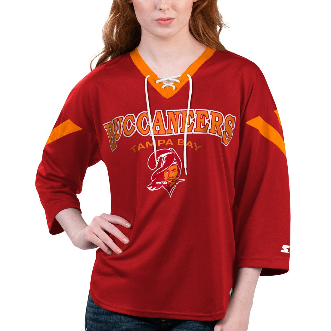 Tampa Bay Buccaneers Starter Women's Rally Lace-Up 3/4 Sleeve T-Shirt Red - NFL