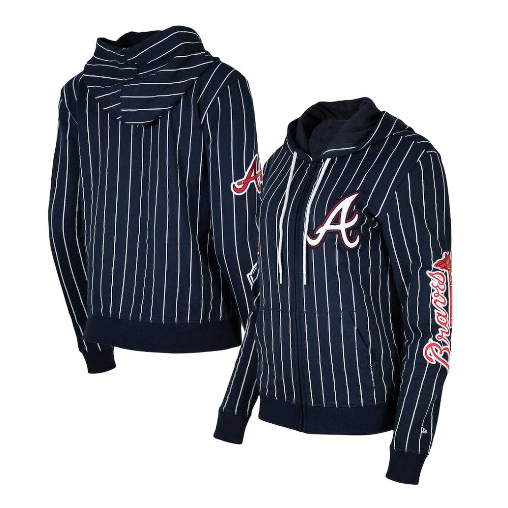Atlanta Braves New Era Women's Pinstripe Tri-Blend Full-Zip Hoodie Jacket Lifestyle