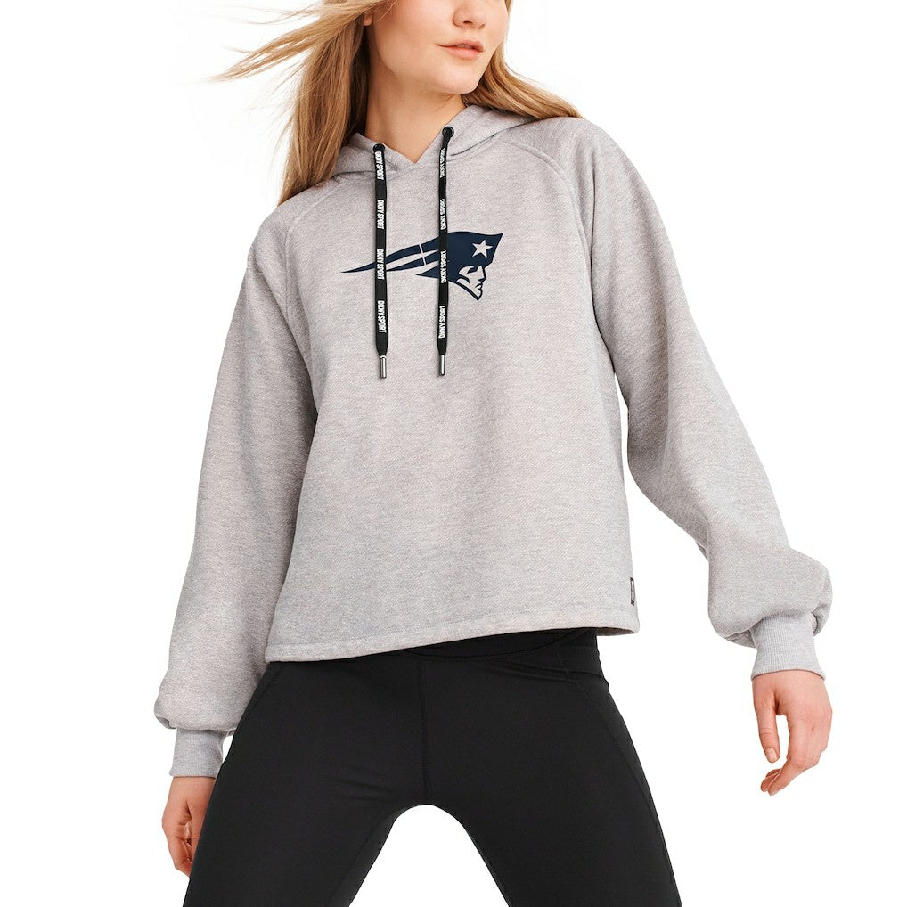New England Patriots DKNY Sport Women's Debbie Dolman Raglan Pullover Hoodie Heather Gray - NFL