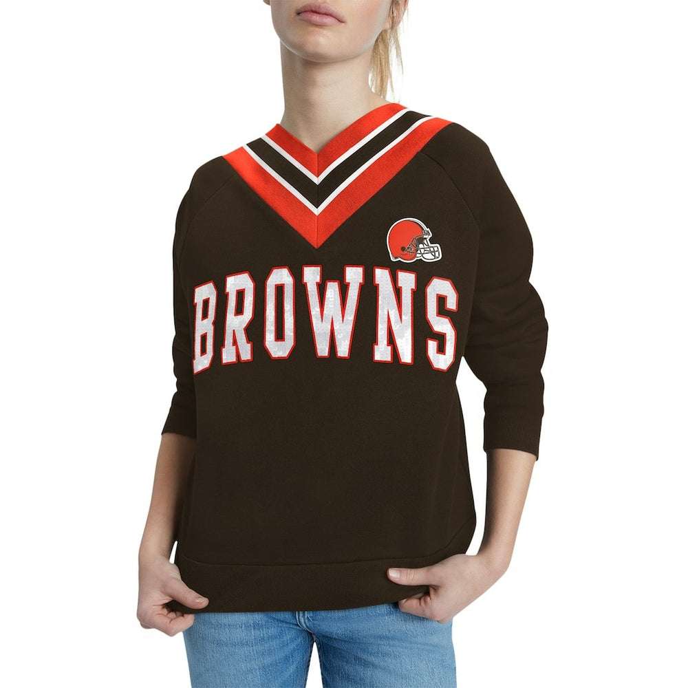 Cleveland Browns Tommy Hilfiger Women's Heidi Raglan V-Neck Sweater Brown - NFL