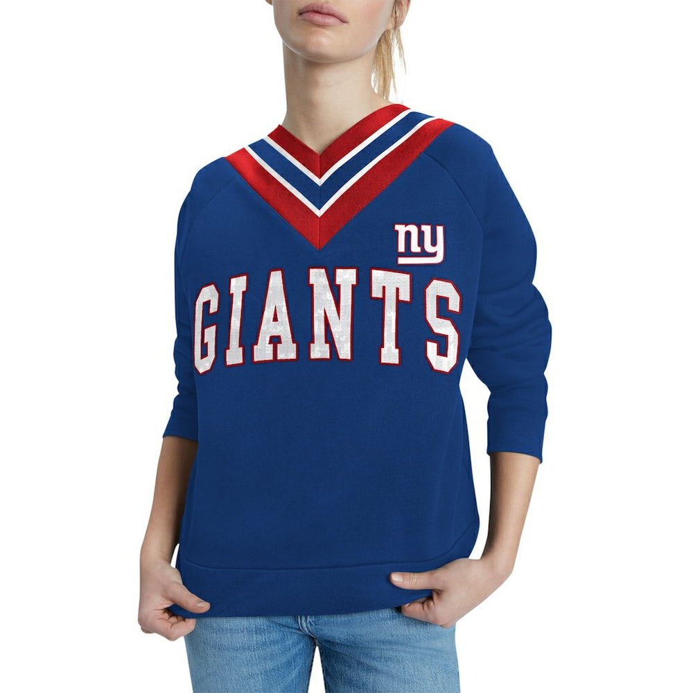 New York Giants Tommy Hilfiger Women's Heidi Raglan V-Neck Sweater Royal - NFL
