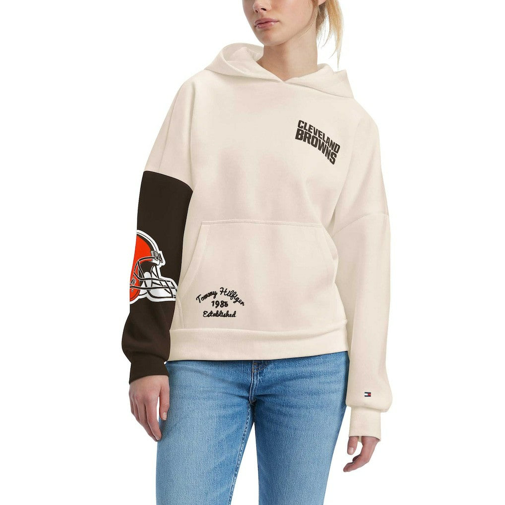 Cleveland Browns Tommy Hilfiger Women's Harriet Pullover Hoodie Cream/Brown - NFL