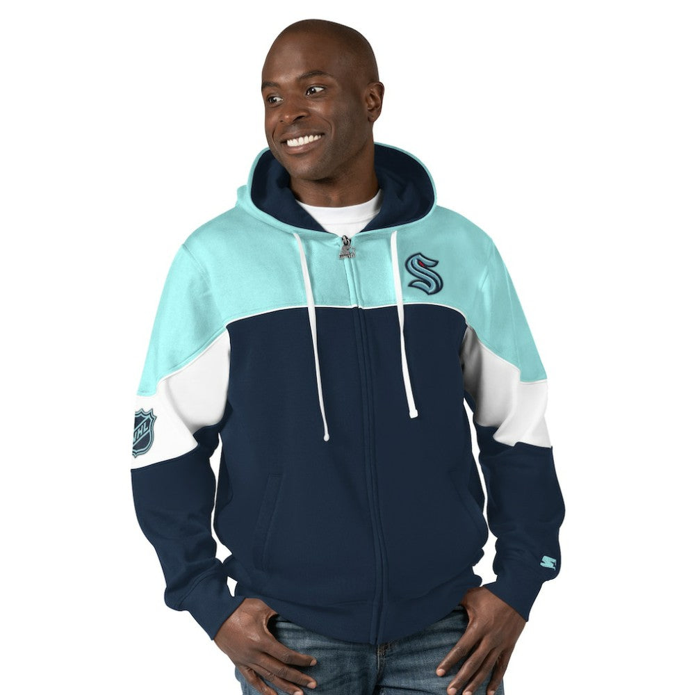 Seattle Kraken Starter Power Forward Full-Zip Hoodie Navy/Light Blue