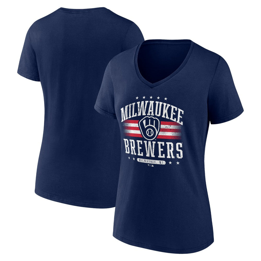Milwaukee Brewers Women's Americana Team V-Neck T-Shirt On Sale