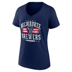 Milwaukee Brewers Women's Americana Team V-Neck T-Shirt On Sale