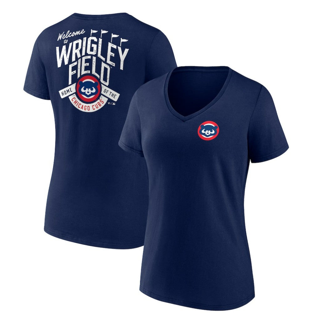 Chicago Cubs Women's Hometown Collection Wrigley V-Neck T-Shirt for sale