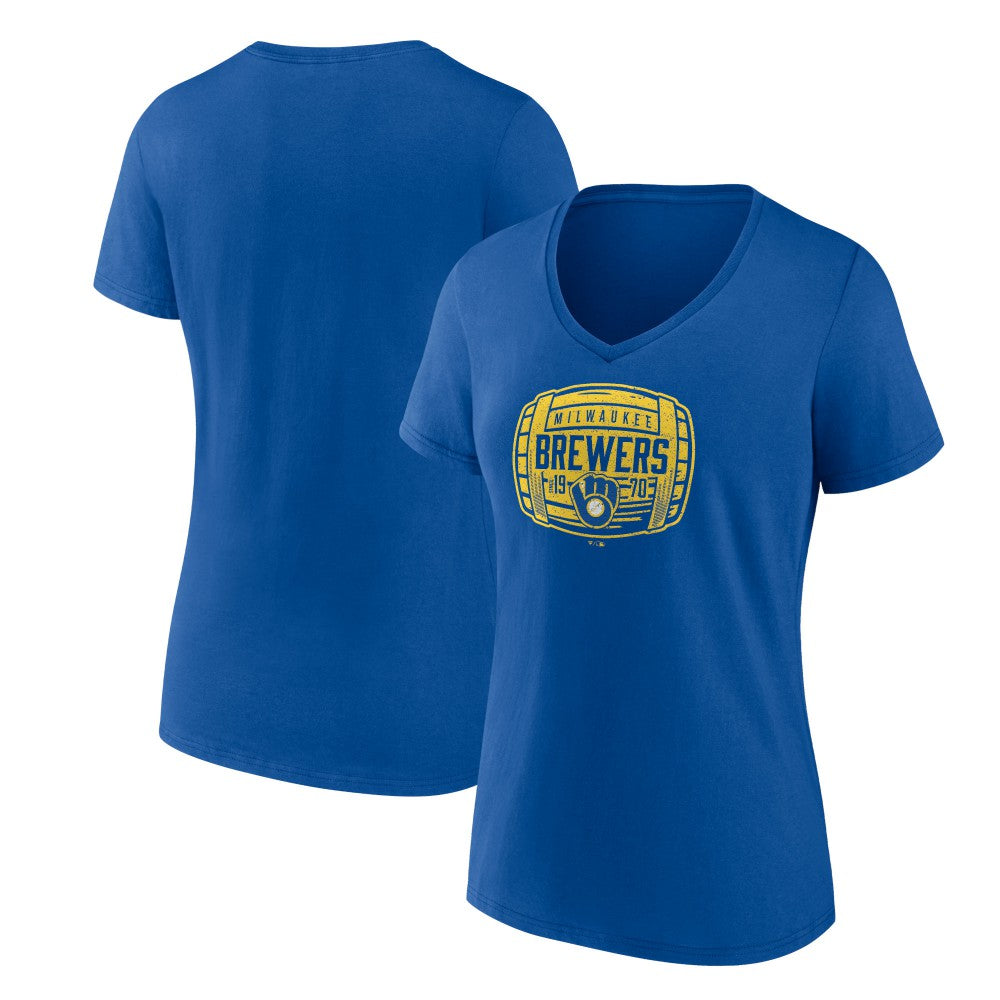 Milwaukee Brewers Women's Hometown Collection Barrel V-Neck T-Shirt On Sale