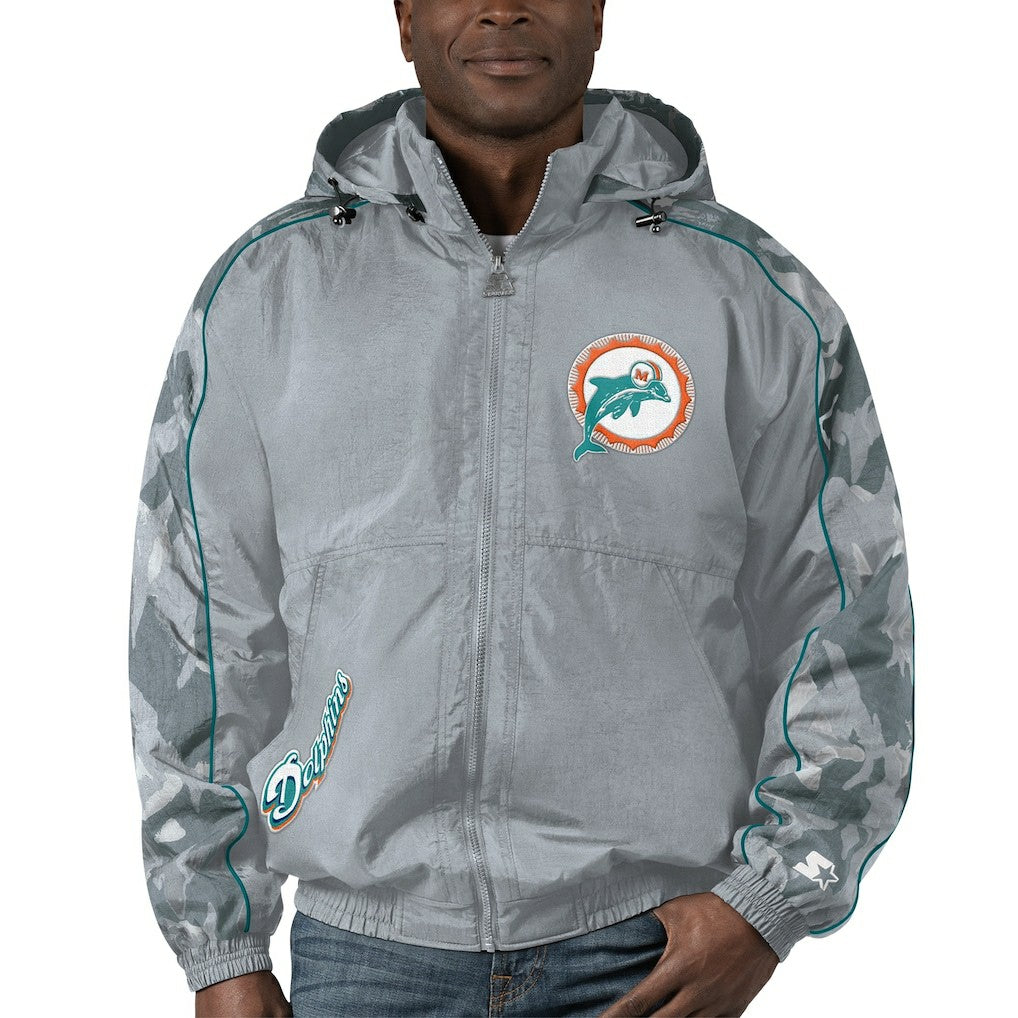 Miami Dolphins Starter Thursday Night Gridiron Throwback Full-Zip Jacket Gray - NFL