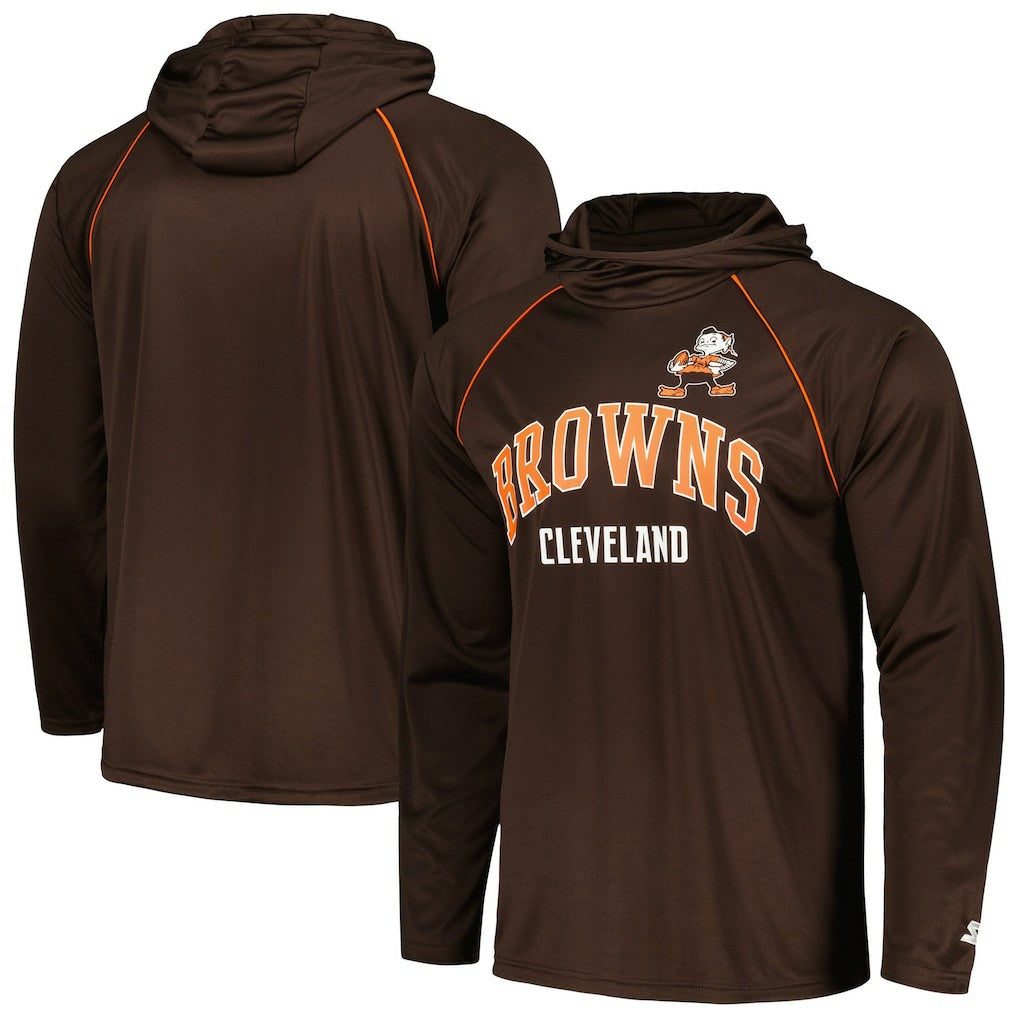 Cleveland Browns Starter Gridiron Classics Throwback Raglan Long Sleeve Hooded T-Shirt Brown - NFL