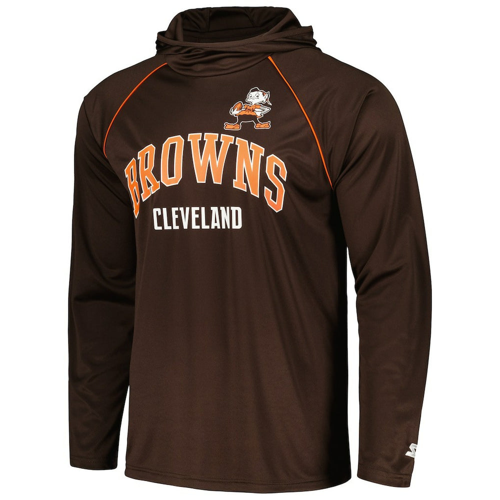 Cleveland Browns Starter Gridiron Classics Throwback Raglan Long Sleeve Hooded T-Shirt Brown - NFL