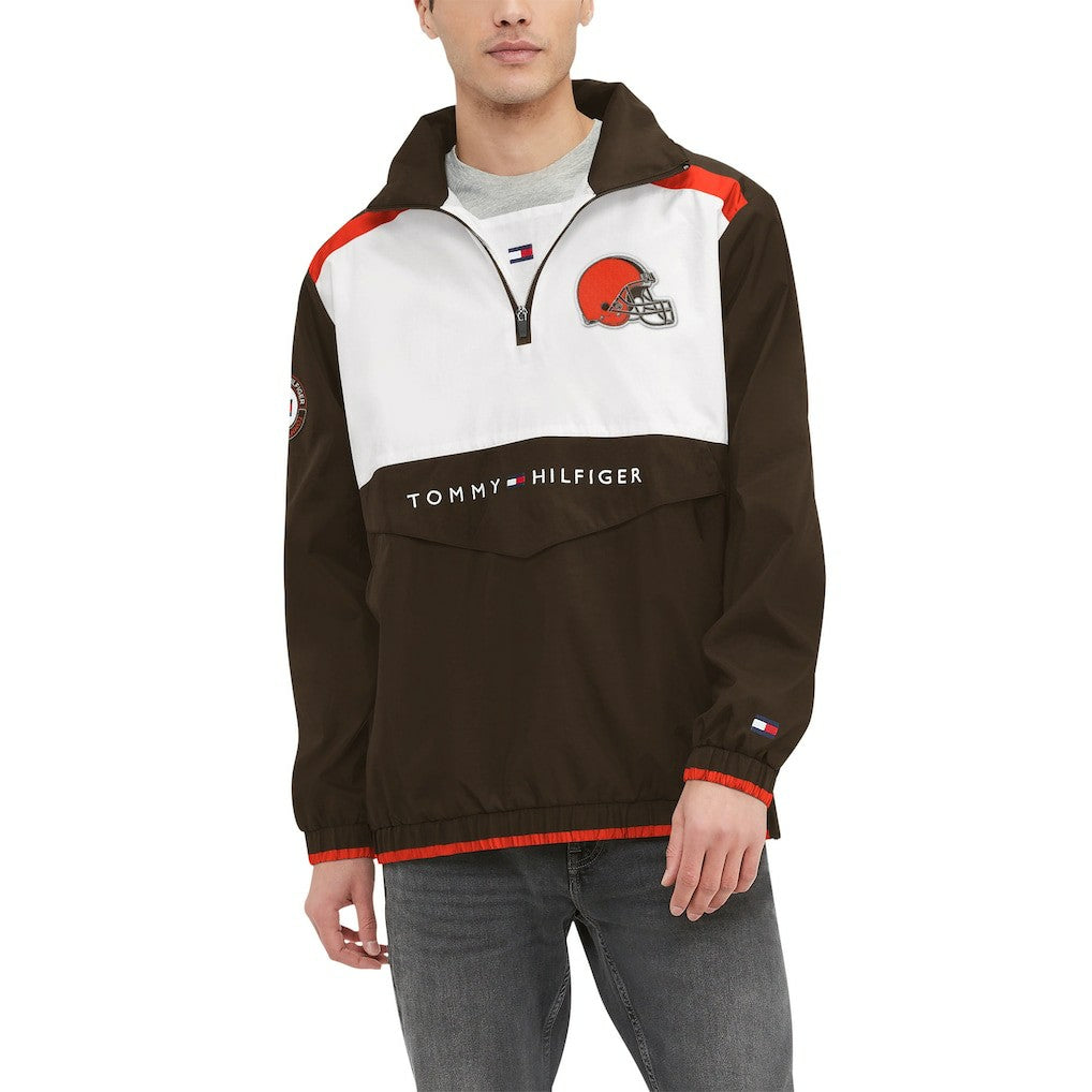 Cleveland Browns Tommy Hilfiger Carter Half-Zip Hooded Top Brown/White - NFL