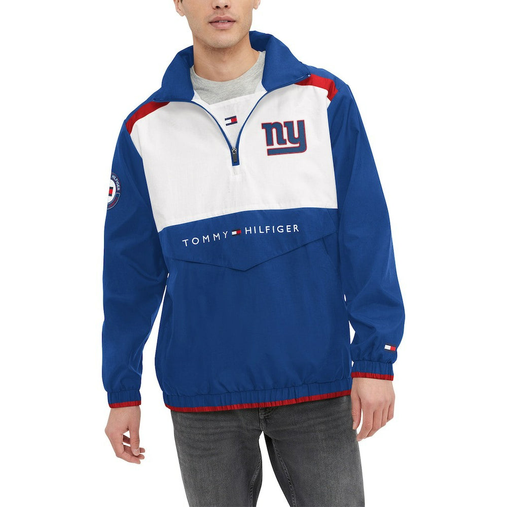 New York Giants Tommy Hilfiger Carter Half-Zip Hooded Top Royal/White - NFL