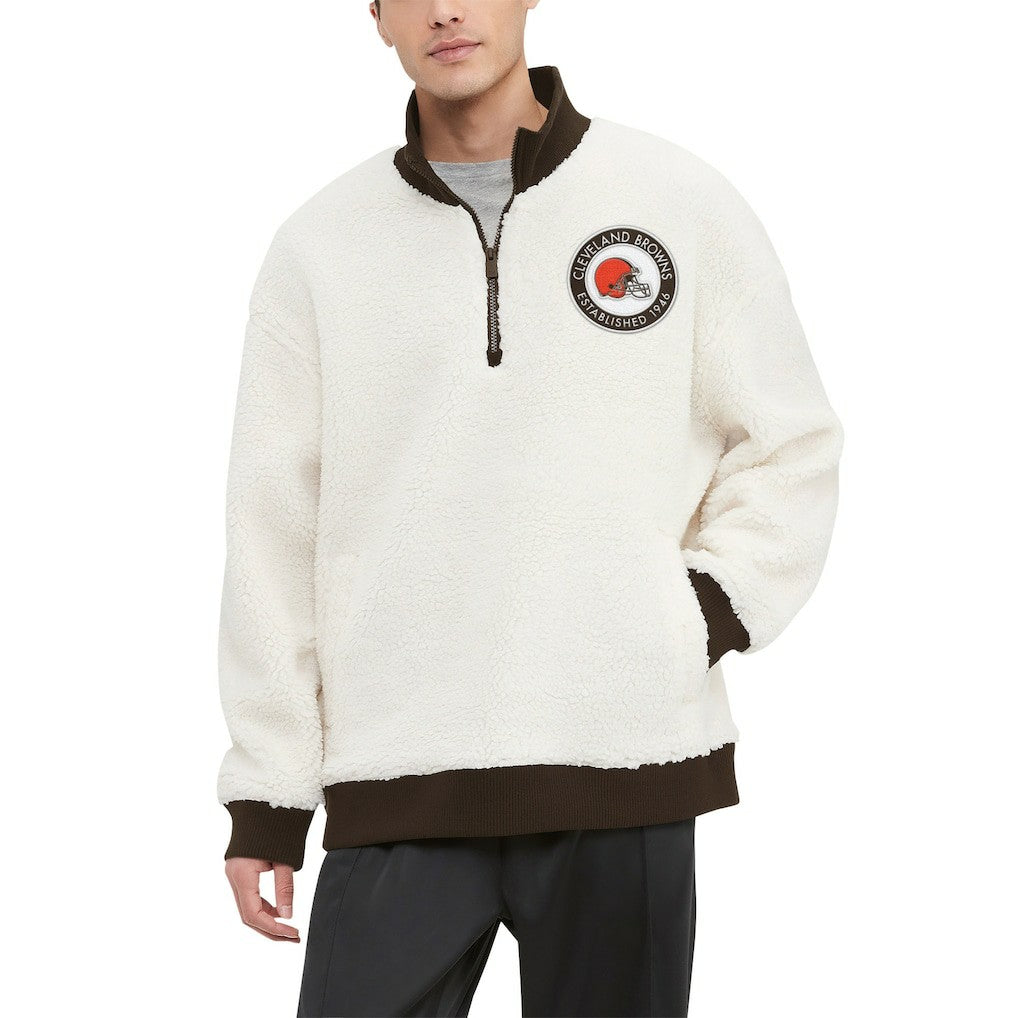 Cleveland Browns Tommy Hilfiger Jordan Sherpa Quarter-Zip Sweatshirt Cream - NFL