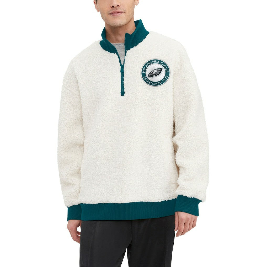 Philadelphia Eagles Tommy Hilfiger Jordan Sherpa Quarter-Zip Sweatshirt Cream - NFL