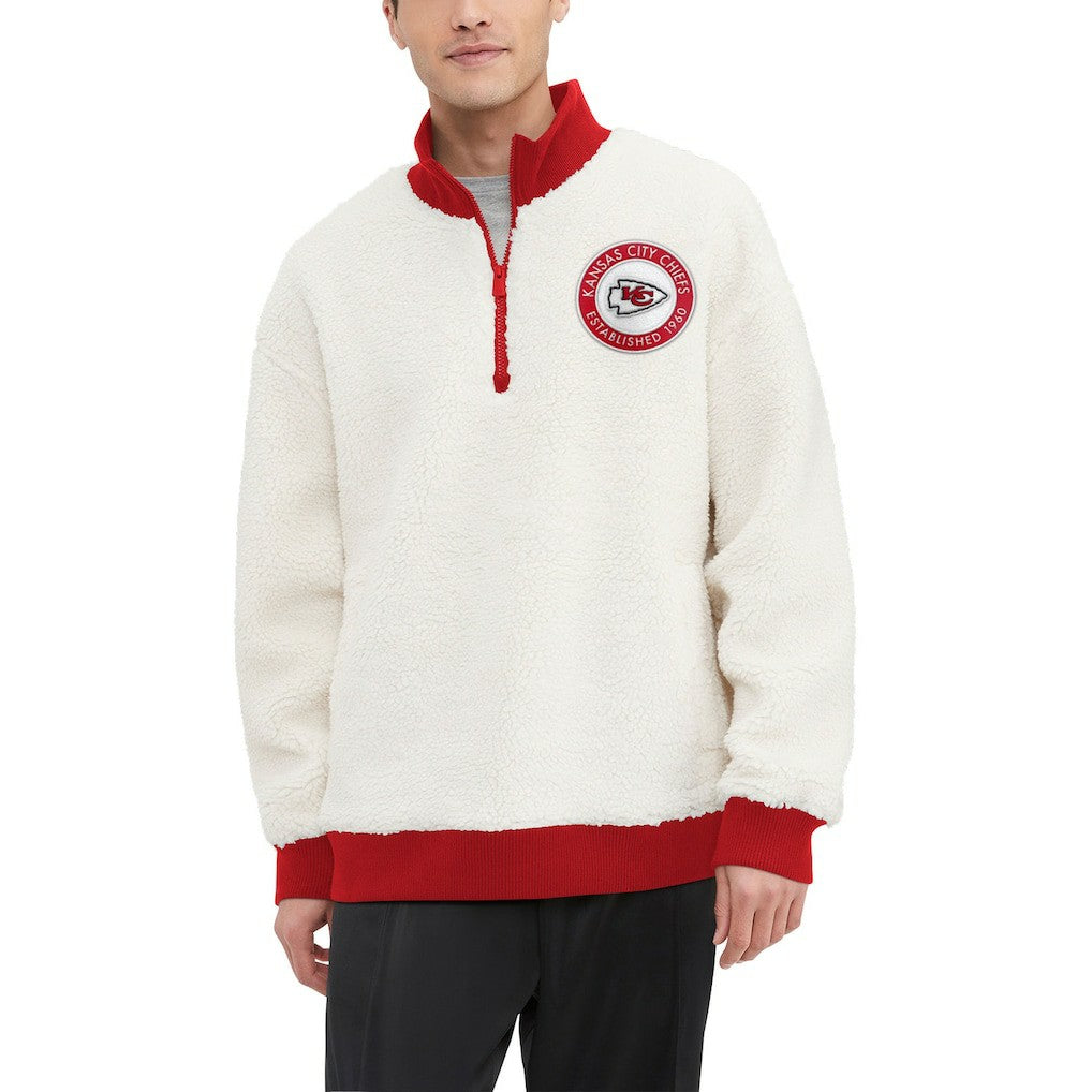 Kansas City Chiefs Tommy Hilfiger Jordan Sherpa Quarter-Zip Sweatshirt Cream - NFL
