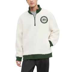 Green Bay Packers Tommy Hilfiger Jordan Sherpa Quarter-Zip Sweatshirt Cream - NFL