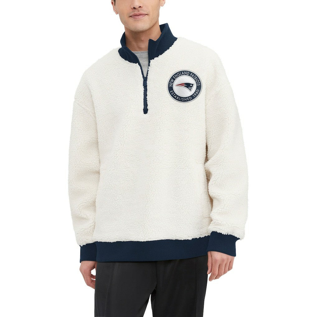 New England Patriots Tommy Hilfiger Jordan Sherpa Quarter-Zip Sweatshirt Cream - NFL