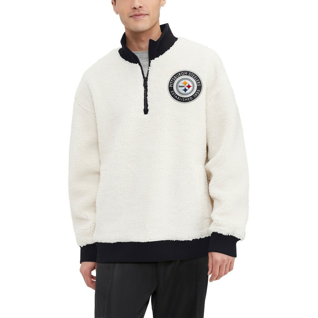 Pittsburgh Steelers Tommy Hilfiger Jordan Sherpa Quarter-Zip Sweatshirt Cream - NFL