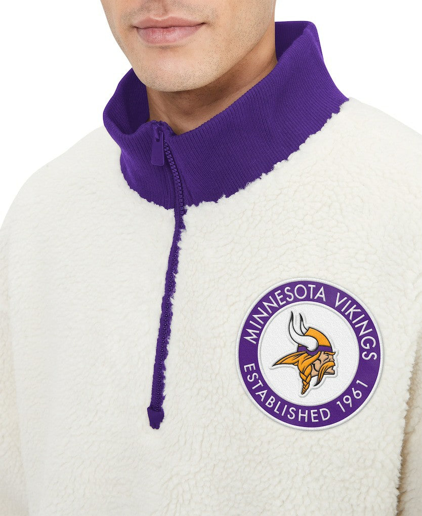 Minnesota Vikings Tommy Hilfiger Jordan Sherpa Quarter-Zip Sweatshirt Cream - NFL