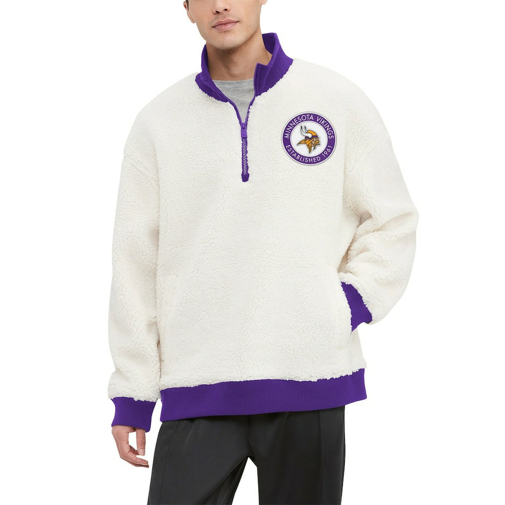 Minnesota Vikings Tommy Hilfiger Jordan Sherpa Quarter-Zip Sweatshirt Cream - NFL