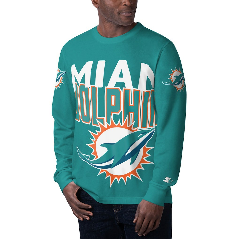 Miami Dolphins Starter Clutch Hit Long Sleeve T-Shirt Aqua - NFL