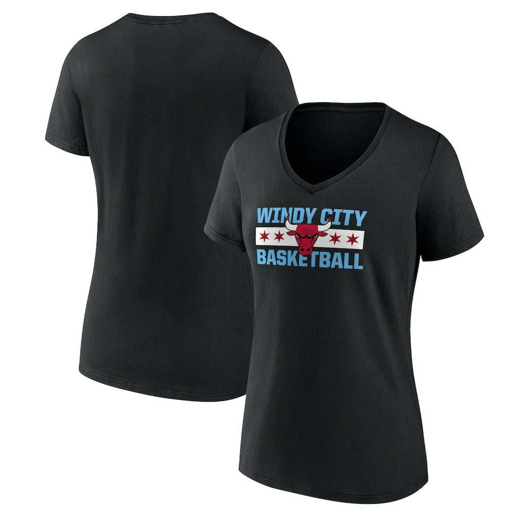 NBA - Chicago Bulls Women's Hometown Collection Windy City V-Neck T-Shirt - Black