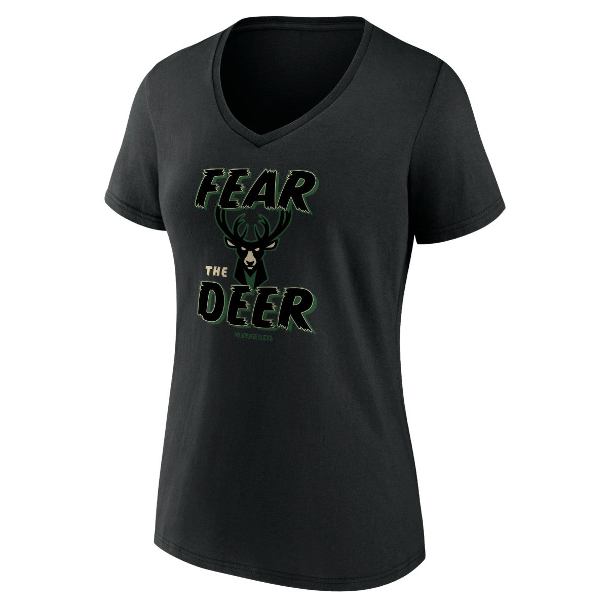 NBA - Milwaukee Bucks Women's Hometown Collection Fear The Deer V-Neck T-Shirt - Black