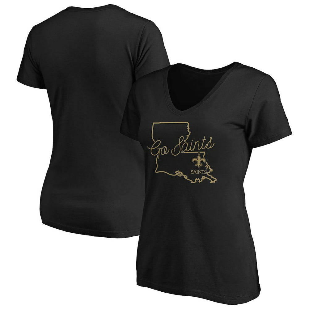 New Orleans Saints Women's Script V-Neck T-Shirt Black - NFL