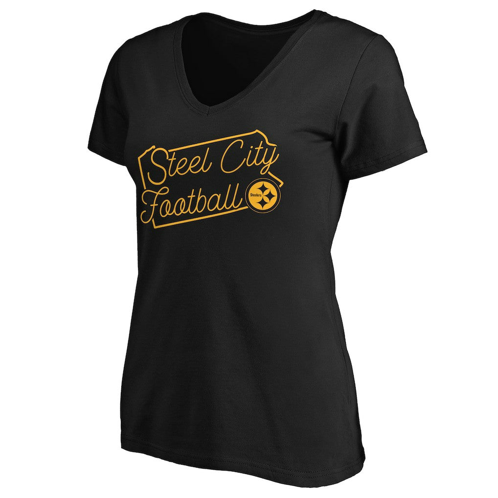 Pittsburgh Steelers Women's Script V-Neck T-Shirt Black - NFL