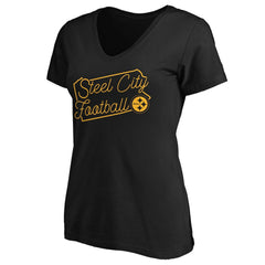 Pittsburgh Steelers Women's Script V-Neck T-Shirt Black - NFL