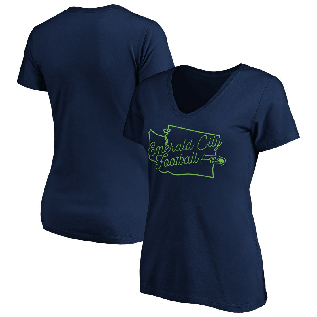 Seattle Seahawks Women's Script V-Neck T-Shirt College Navy - NFL
