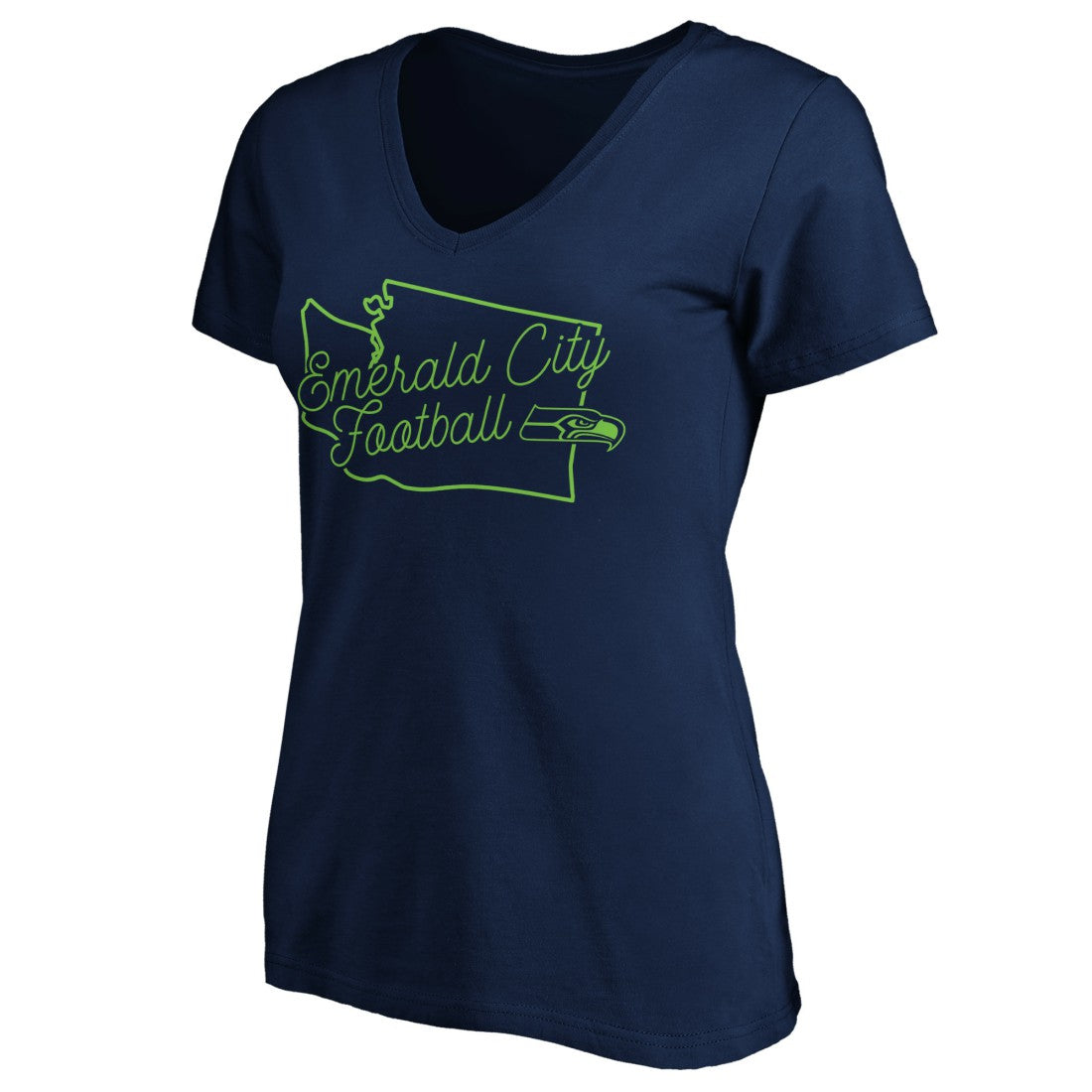 Seattle Seahawks Women's Script V-Neck T-Shirt College Navy - NFL