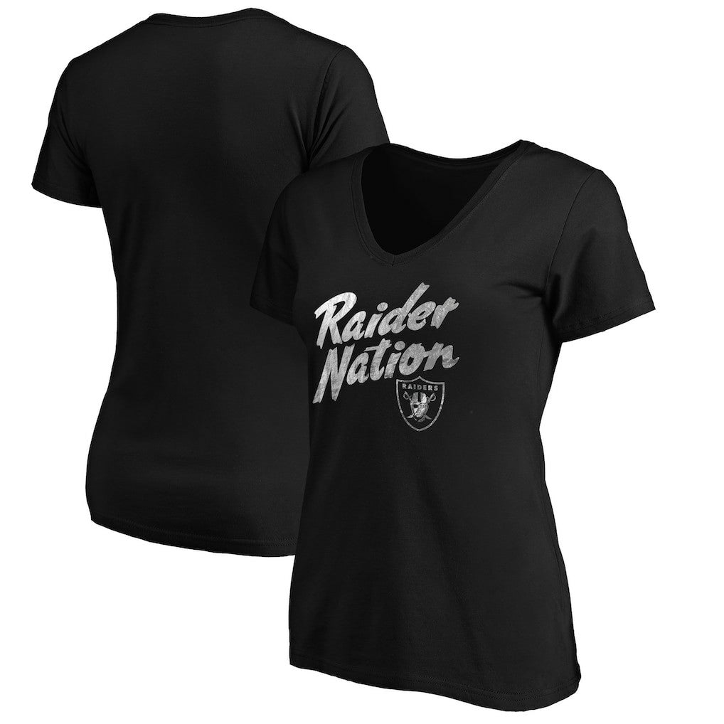 Las Vegas Raiders Women's Hometown Collection Raider Nation V-Neck T-Shirt Black - NFL