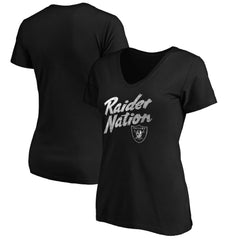 Las Vegas Raiders Women's Hometown Collection Raider Nation V-Neck T-Shirt Black - NFL