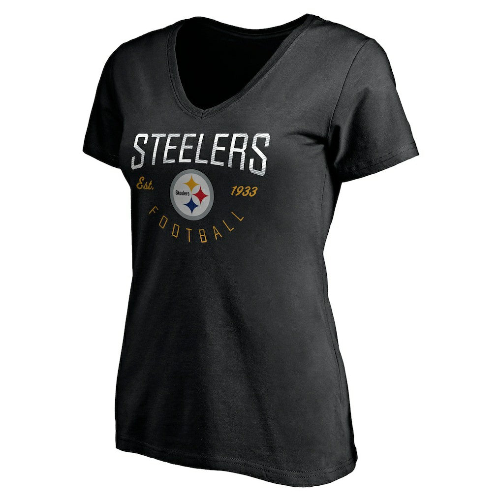Pittsburgh Steelers Women's Live For It V-Neck T-Shirt Black - NFL