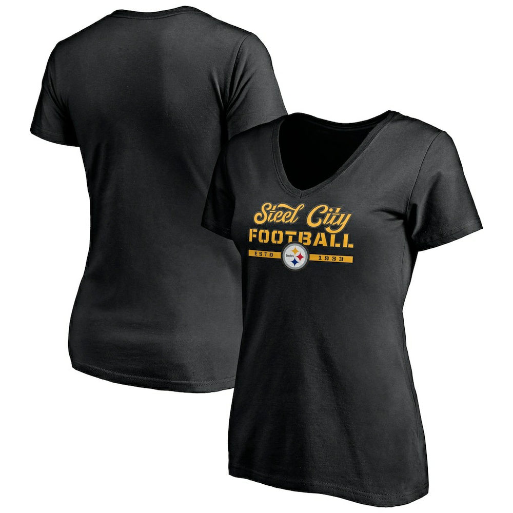 Pittsburgh Steelers Women's Hometown Collection Steel City V-Neck T-Shirt Black - NFL
