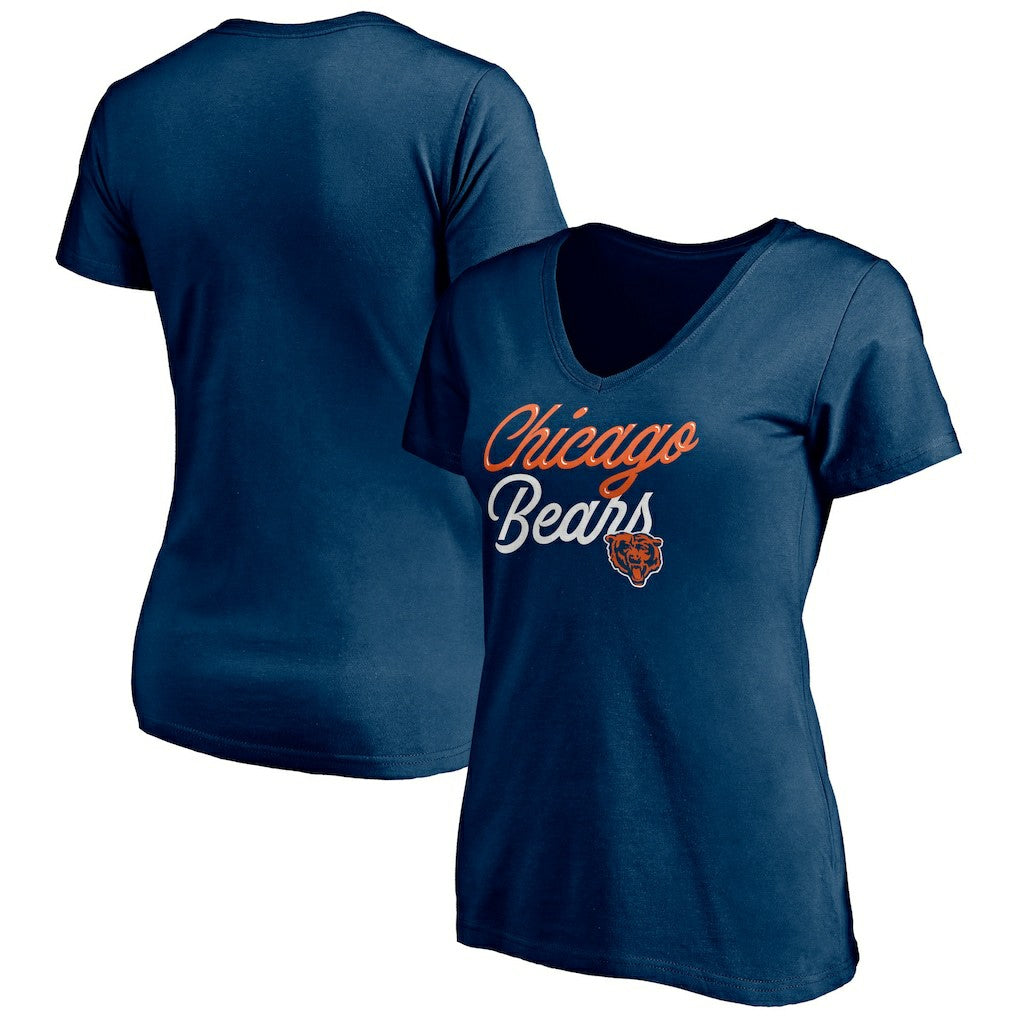 Chicago Bears Women's Long Stride V-Neck T-Shirt Navy - NFL