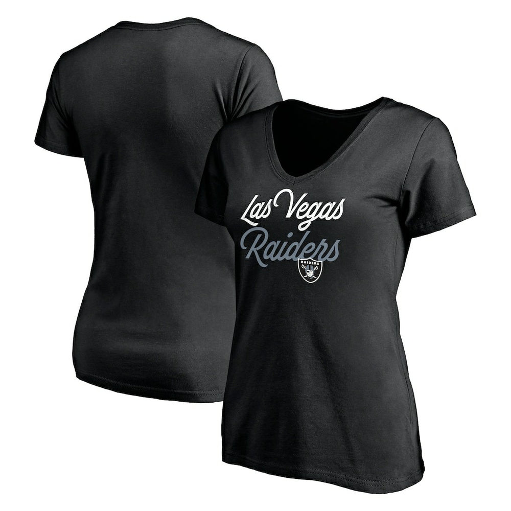 Las Vegas Raiders Women's Long Stride V-Neck T-Shirt Black - NFL