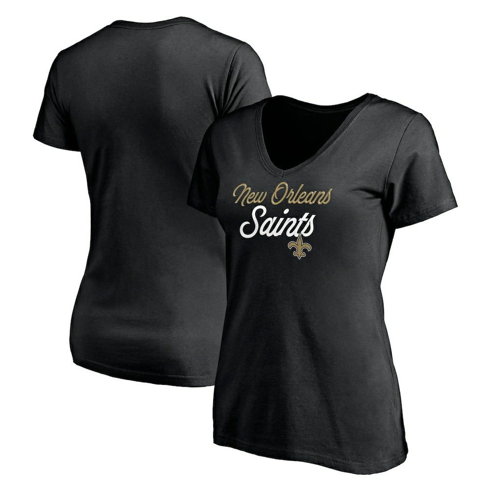 New Orleans Saints Women's Long Stride V-Neck T-Shirt Black - NFL