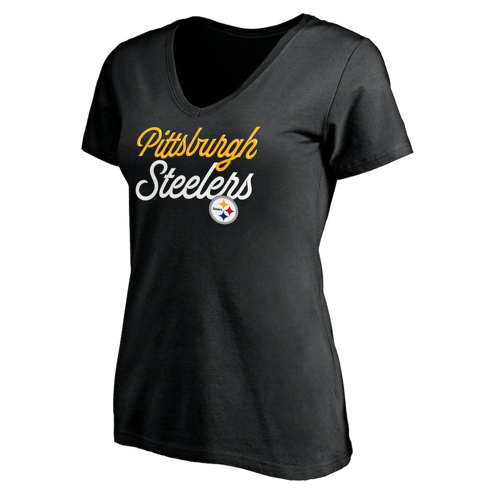 Pittsburgh Steelers Women's Long Stride V-Neck T-Shirt Black - NFL