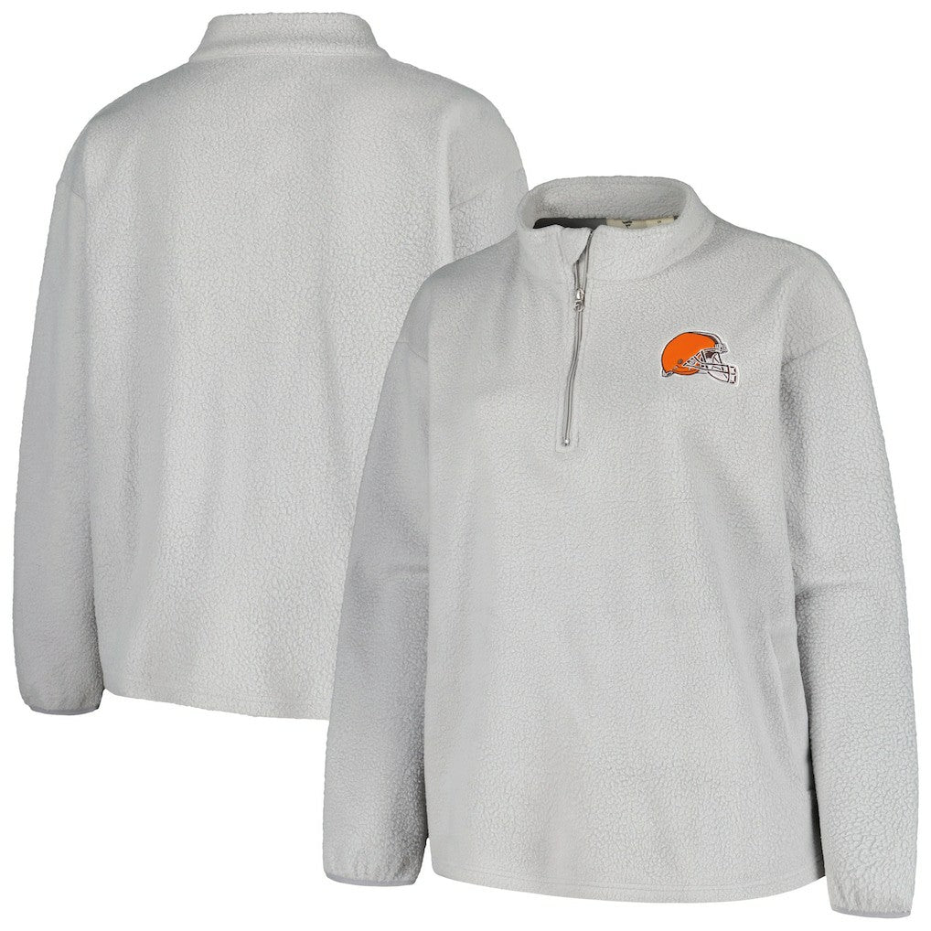 Cleveland Browns Profile Women's Plus Size Sherpa Quarter-Zip Jacket Gray - NFL