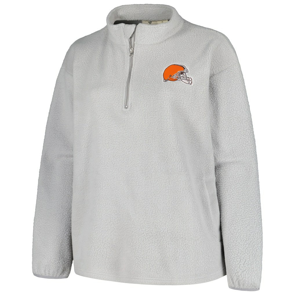 Cleveland Browns Profile Women's Plus Size Sherpa Quarter-Zip Jacket Gray - NFL