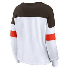 Cleveland Browns Women's Plus Size Even Match Lace-Up Long Sleeve V-Neck Top White/Brown - Fanatics